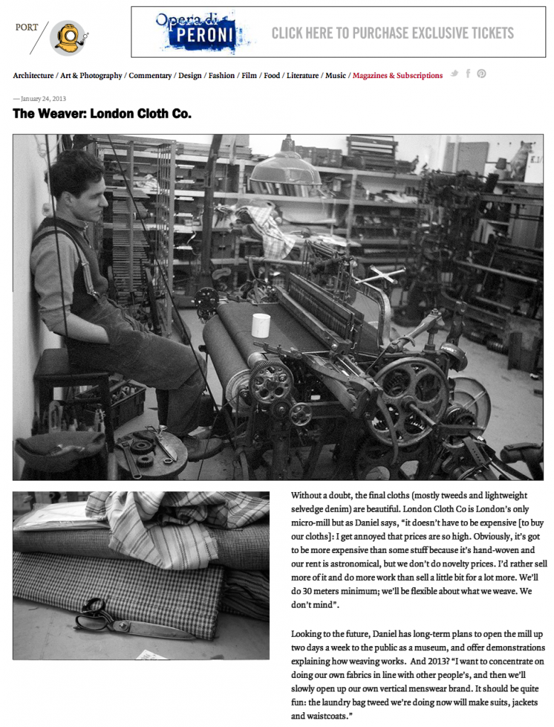 London Cloth in Port magazine Jan 2013